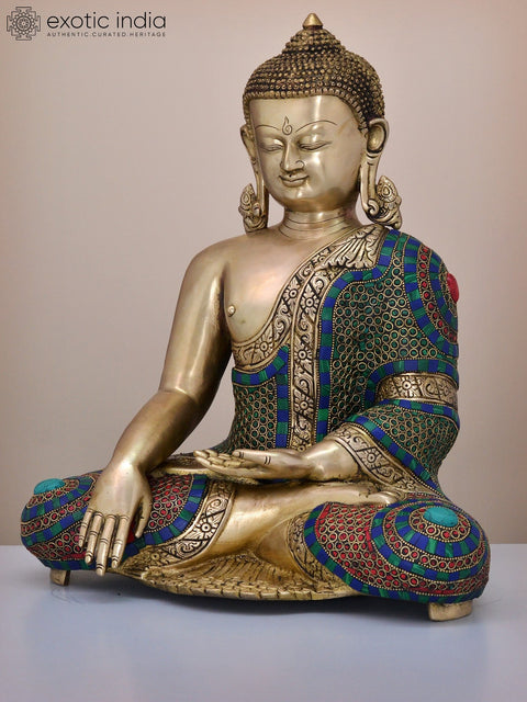 20" Brass Gautam Buddha Preaching His Dharma | Handmade