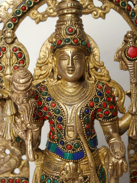 15" Brass Lord Vishnu with Inlay Work | Handmade