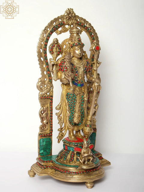 15" Brass Lord Vishnu with Inlay Work | Handmade