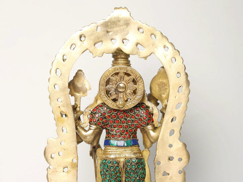 15" Brass Lord Vishnu with Inlay Work | Handmade