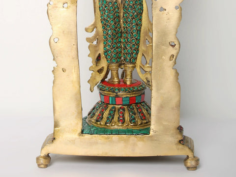 15" Brass Lord Vishnu with Inlay Work | Handmade