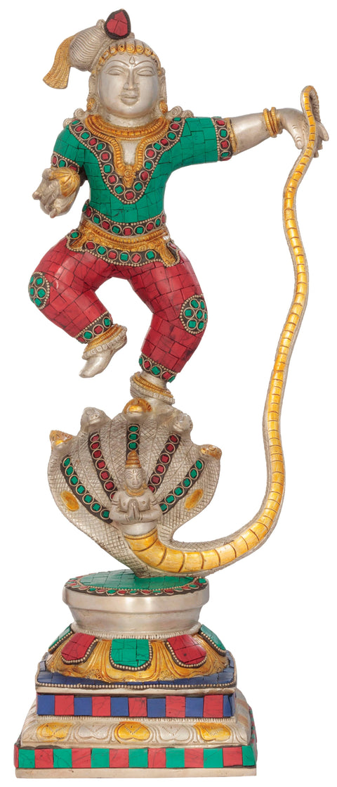 18" Kaliya Vijaya Lila of Shri Krishna In Brass | Handmade | Made In India