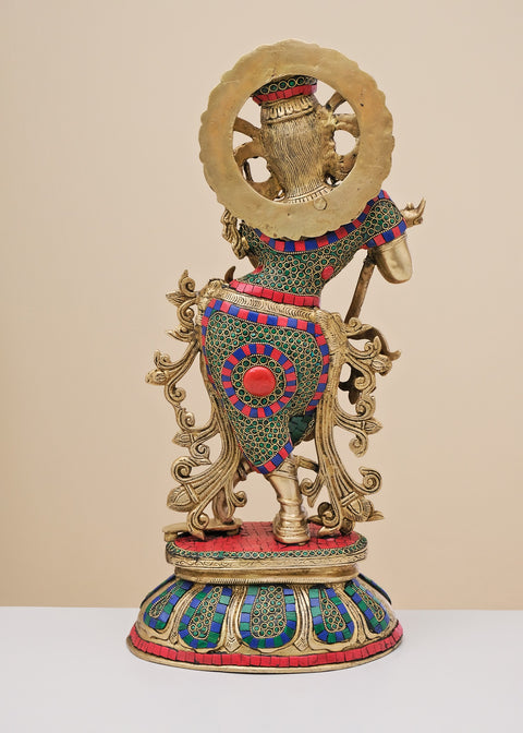 22" Brass Fluting Krishna with Inlay Work | Handmade
