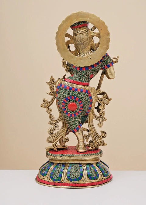 22" Brass Fluting Krishna with Inlay Work | Handmade