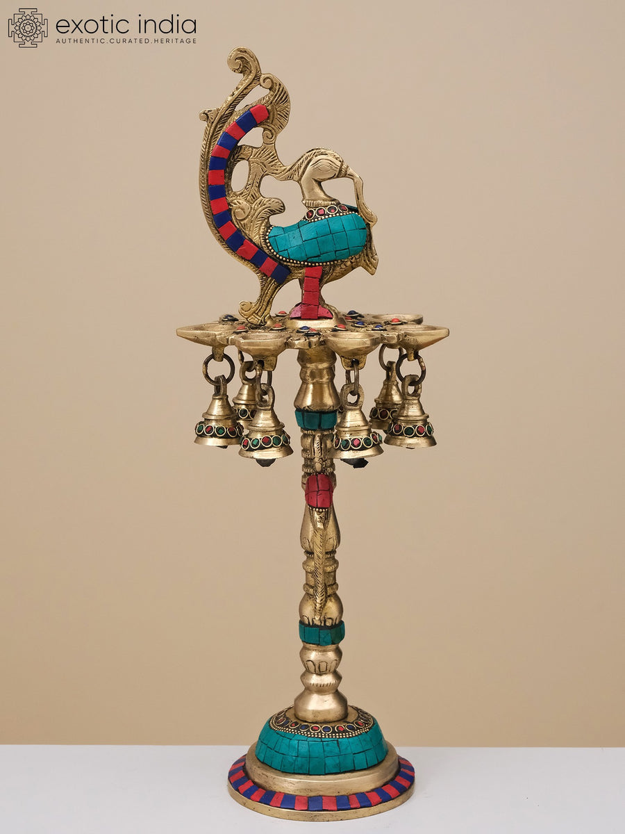 17" Brass Peacock Lamp for Home Decor