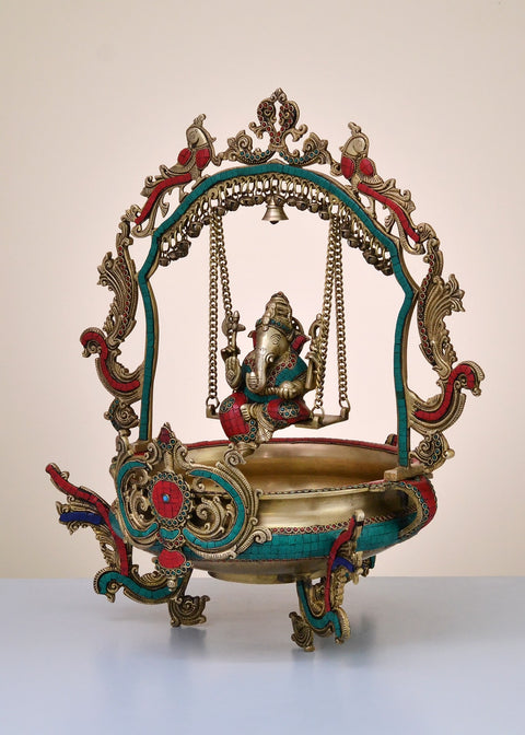 24" Brass Urli with Lord Swing Ganesha | Handmade