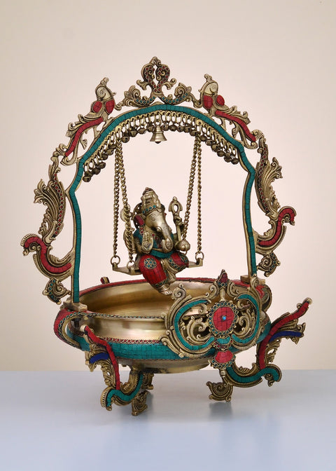 24" Brass Urli with Lord Swing Ganesha | Handmade