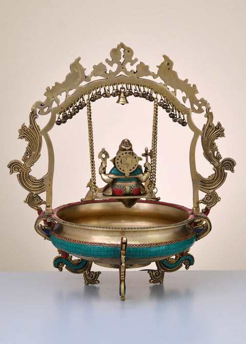 24" Brass Urli with Lord Swing Ganesha | Handmade