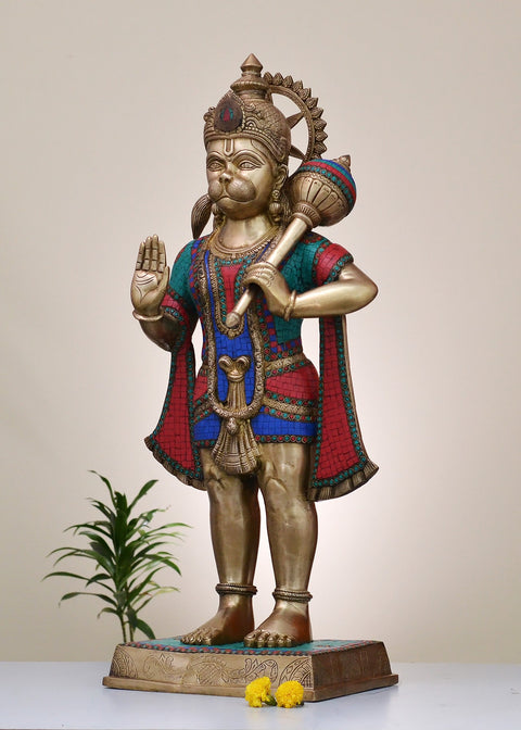 Large Brass Sankat Mochan Hanuman Ji Statue with Inlay Work | Handmade