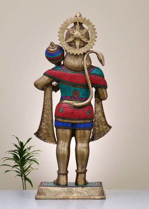 Large Brass Sankat Mochan Hanuman Ji Statue with Inlay Work | Handmade
