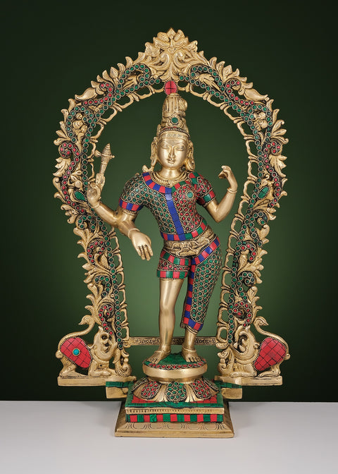 18" Brass Ardhanarishvara with Inlay Work | Handmade