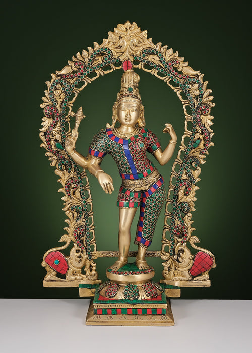 18" Brass Ardhanarishvara Statue with Inlay Work Handmade
