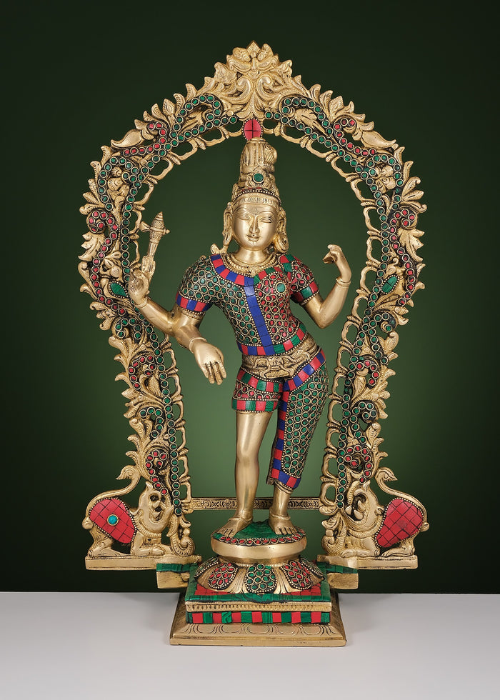 18" Brass Ardhanarishvara Statue with Inlay Work Handmade