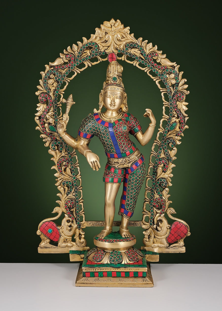 18" Brass Ardhanarishvara Statue with Inlay Work Handmade