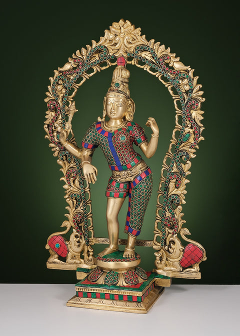 18" Brass Ardhanarishvara with Inlay Work | Handmade