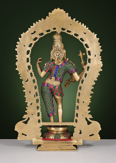 18" Brass Ardhanarishvara with Inlay Work | Handmade