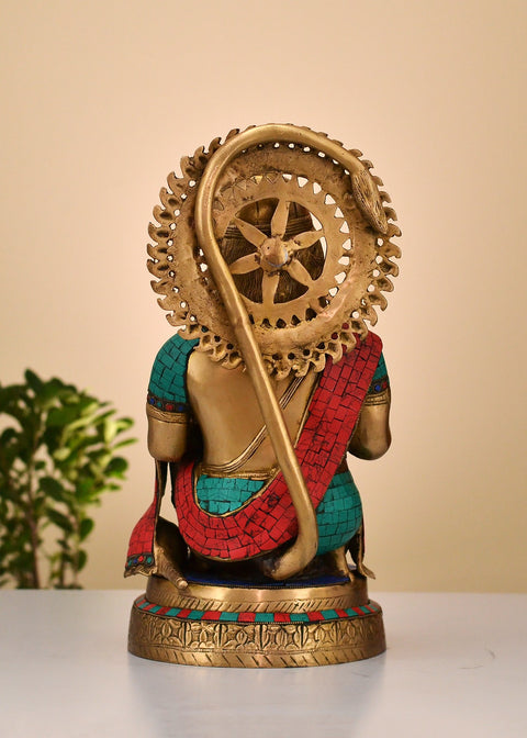 19" Brass Hanuman Ji Statue with Inlay Work | Handmade