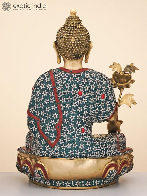 34" Large Brass Medicine Buddha with Inlay Work | Handmade