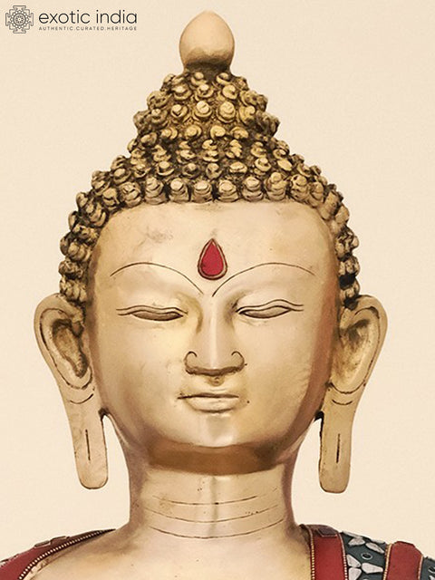 34" Large Brass Medicine Buddha with Inlay Work | Handmade