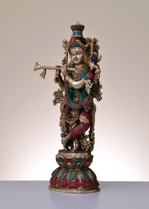 18" Brass Fluting Krishna | Handmade