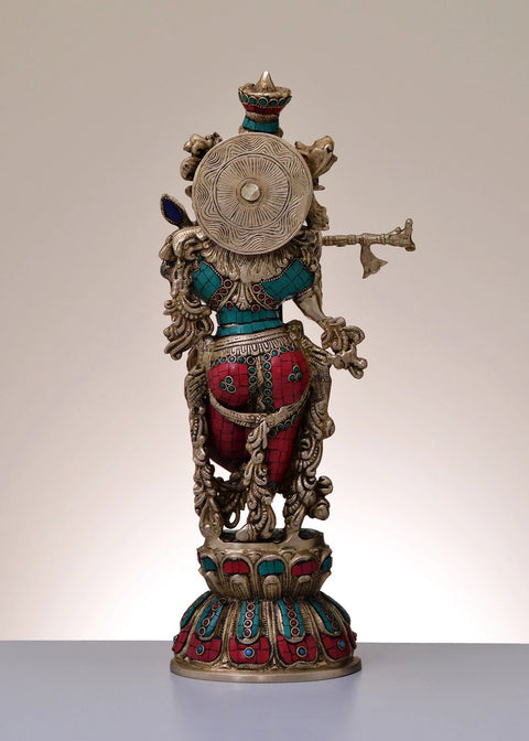 18" Brass Fluting Krishna | Handmade