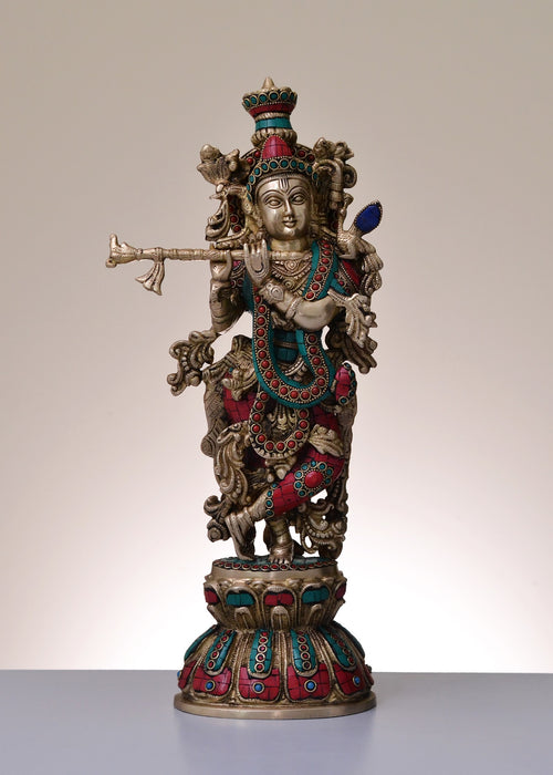 18" Handmade Brass Krishna Fluting Idol