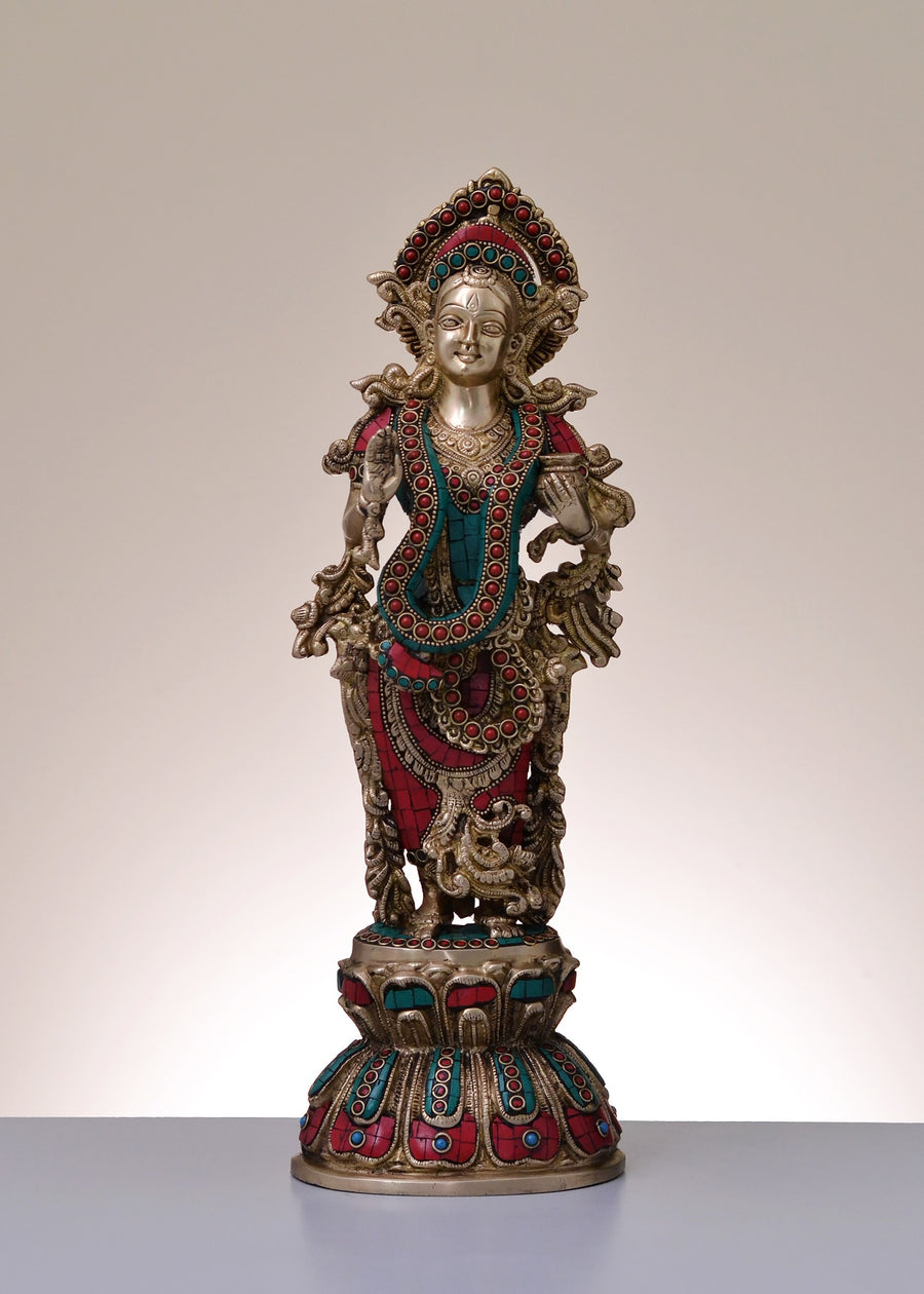 18" Handmade Brass Goddess Radha Statue with Inlay Work