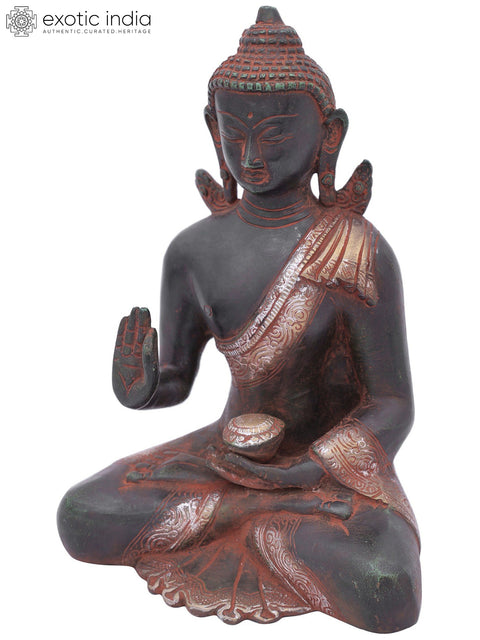 7" Buddha in Vitark Mudra (Tibetan Buddhist Deity) In Brass | Handmade | Made In India