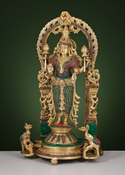 16" Brass Goddess Lakshmi with Inlay Work | Handmade