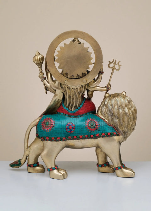 22" Brass Durga Maa with Inlay Work | Handmade