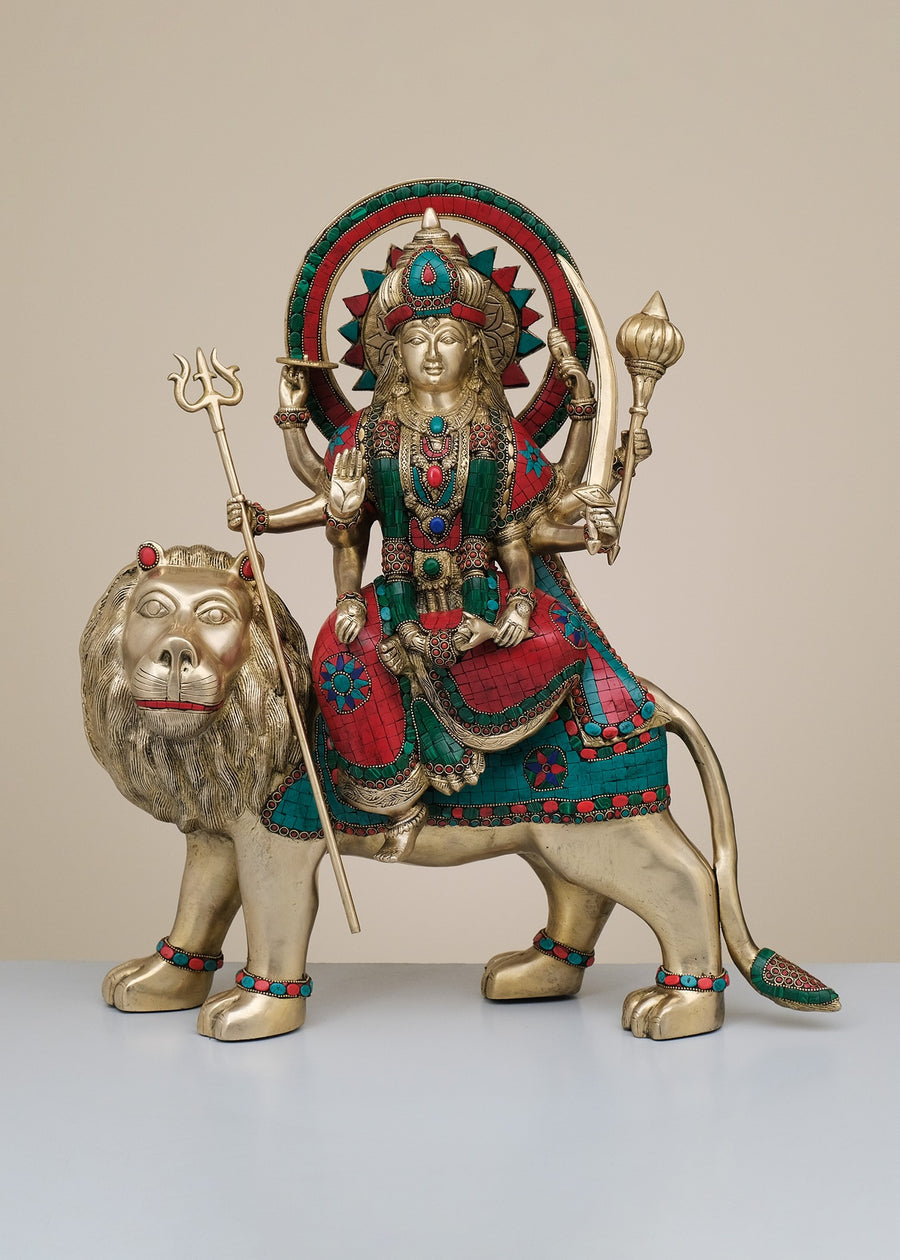 22" Handmade Brass Durga Maa Idol with Inlay Work