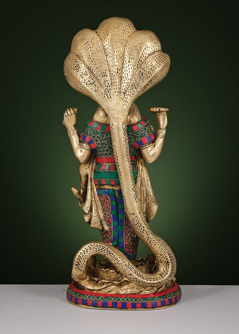 17" Brass Standing Lord  Vishnu with Inlay Work | Handmade