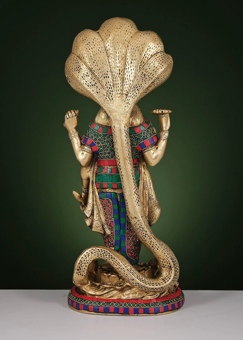 17" Brass Standing Lord  Vishnu with Inlay Work | Handmade