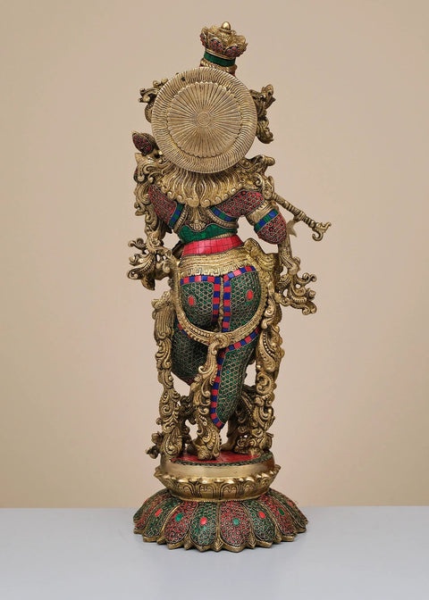 26" Brass Fluting Krishna with Inlay Work | Handmade