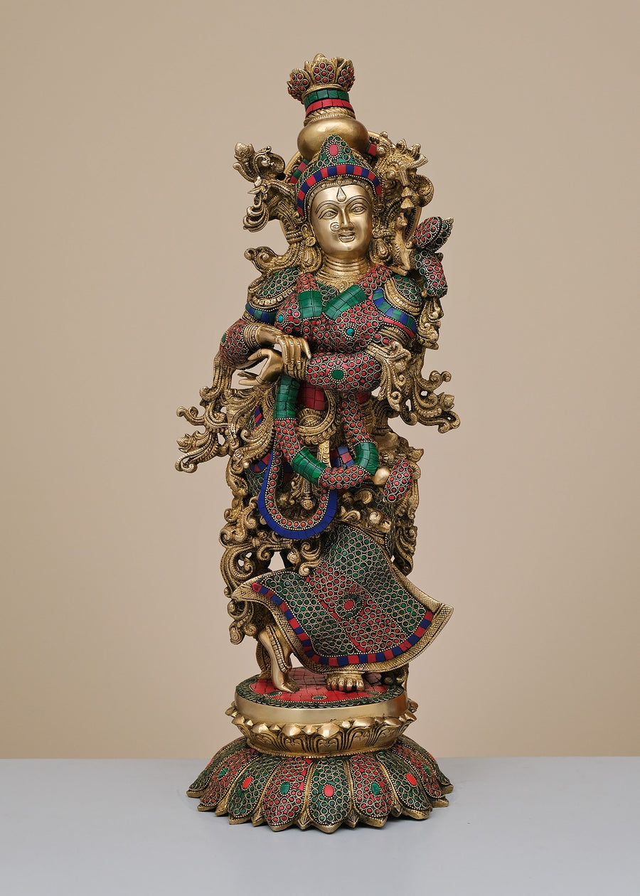 26" Brass Goddess Radha Handmade Statue with Inlay Work