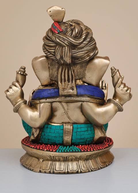 20" Brass Pagdi Ganesha with Inlay Work | Handmade