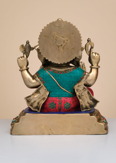 16" Brass Lord Ganesha Half Round Base with Inlay Work | Handmade