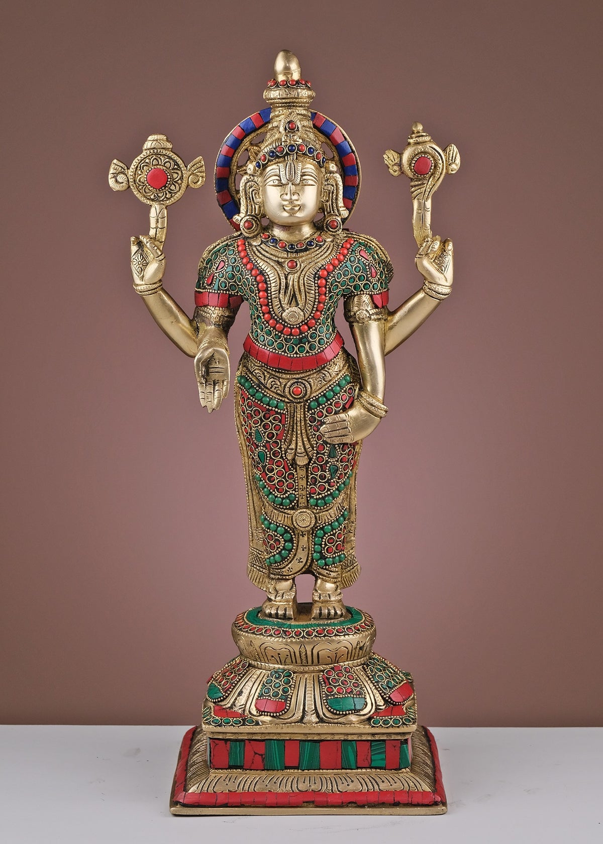 19" Brass Lord Venkateshwara with Inlay Work | Handmade