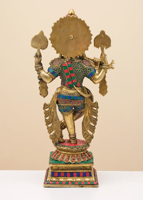 19" Brass Fluting Krishna with Vaishnava Symbol | Handmade