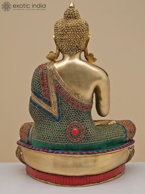 22" Brass Gautam Buddha Preaching His Dharma with Inlay Work | Handmade