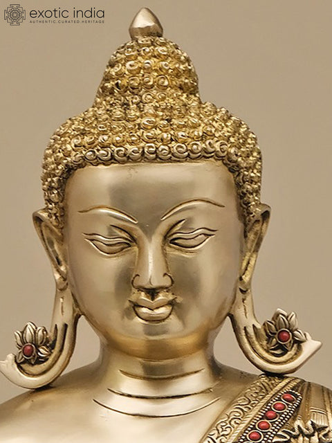 22" Brass Gautam Buddha Preaching His Dharma with Inlay Work | Handmade