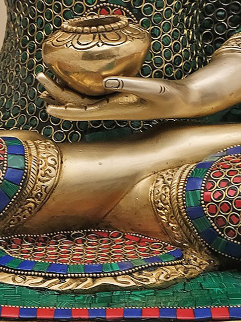 22" Brass Gautam Buddha Preaching His Dharma with Inlay Work | Handmade