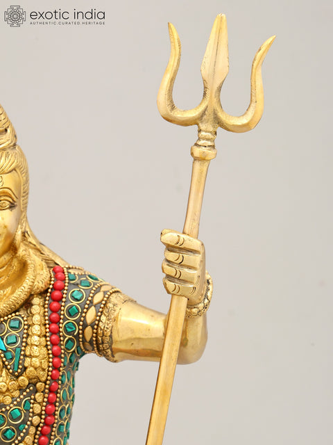 18" Brass Standing Shiva with Inlay Work | Handmade