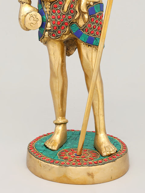 18" Brass Standing Shiva with Inlay Work | Handmade