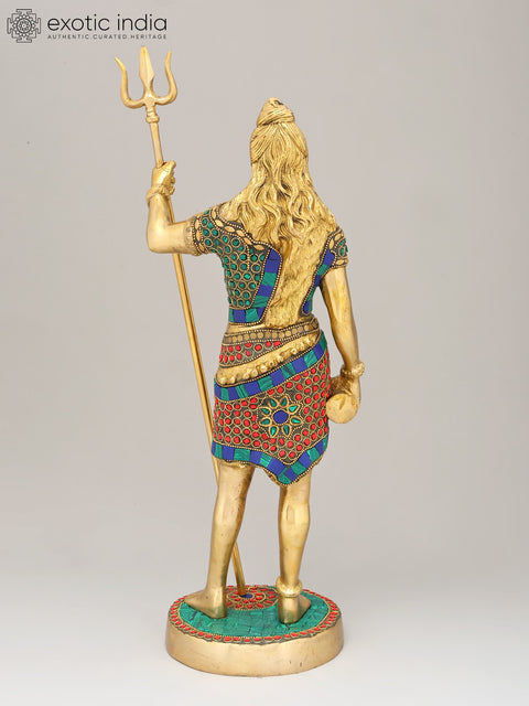 18" Brass Standing Shiva with Inlay Work | Handmade