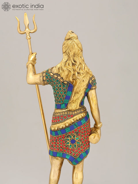 18" Brass Standing Shiva with Inlay Work | Handmade