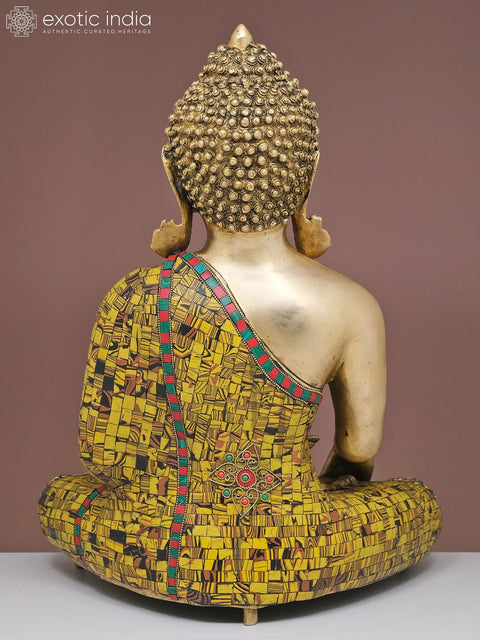 20" Brass Bhumisparsha Buddha with Inlay Work | Handmade