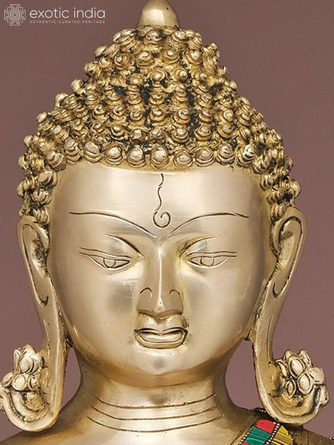 20" Brass Bhumisparsha Buddha with Inlay Work | Handmade