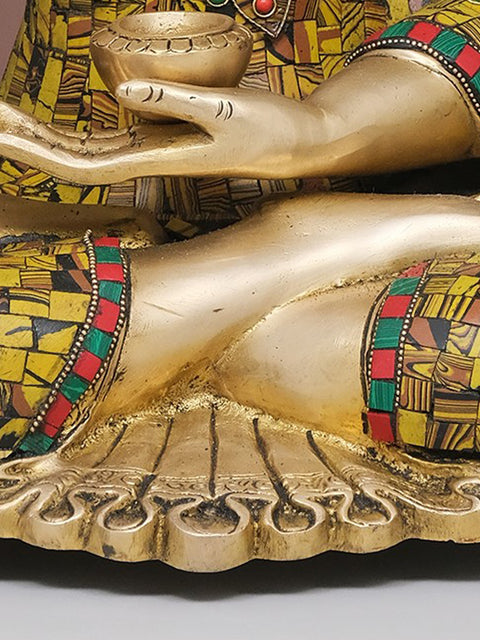 20" Brass Bhumisparsha Buddha with Inlay Work | Handmade