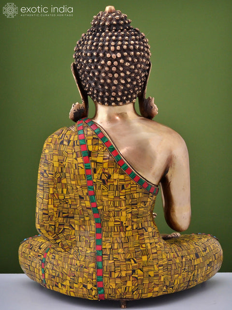 20" Brass Gautam Buddha Preaching His Dharma with Inlay Work | Handmade